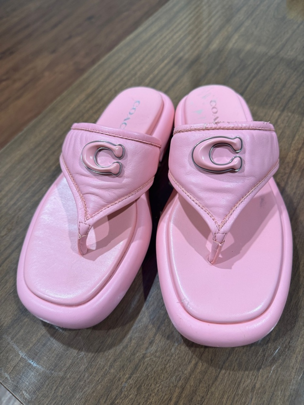 Coach Pink Leather “Sylvie Bubble” chunky Thong Sandals